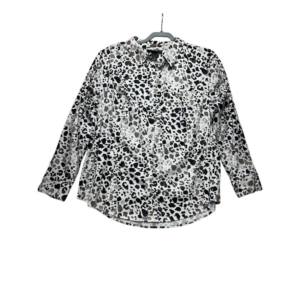 Lane Bryant Womens Plus 22 Leopard Print Button Down Shirt Long Sleeve Cotton